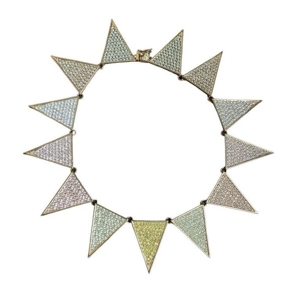 Spectacular Eddie Borgo Ombré Pavé Triangle Collar Flat Choker Necklace - Picture 3 of 11